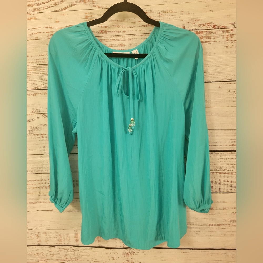 Susan Graver S4 Teal Longsleve Blouse